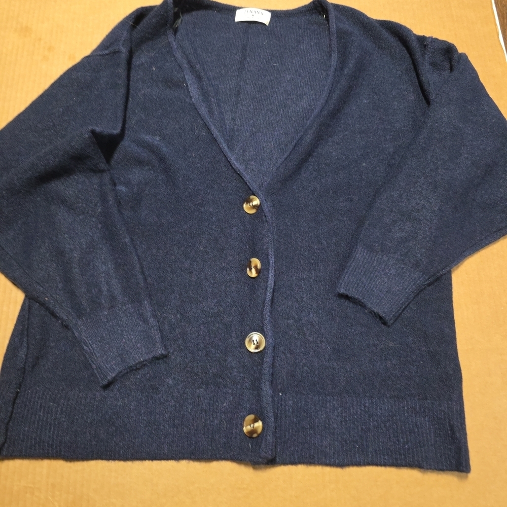 Zenana Women Cardigan Sweater Size Medium Blue Button Front Knit Long Sleeve